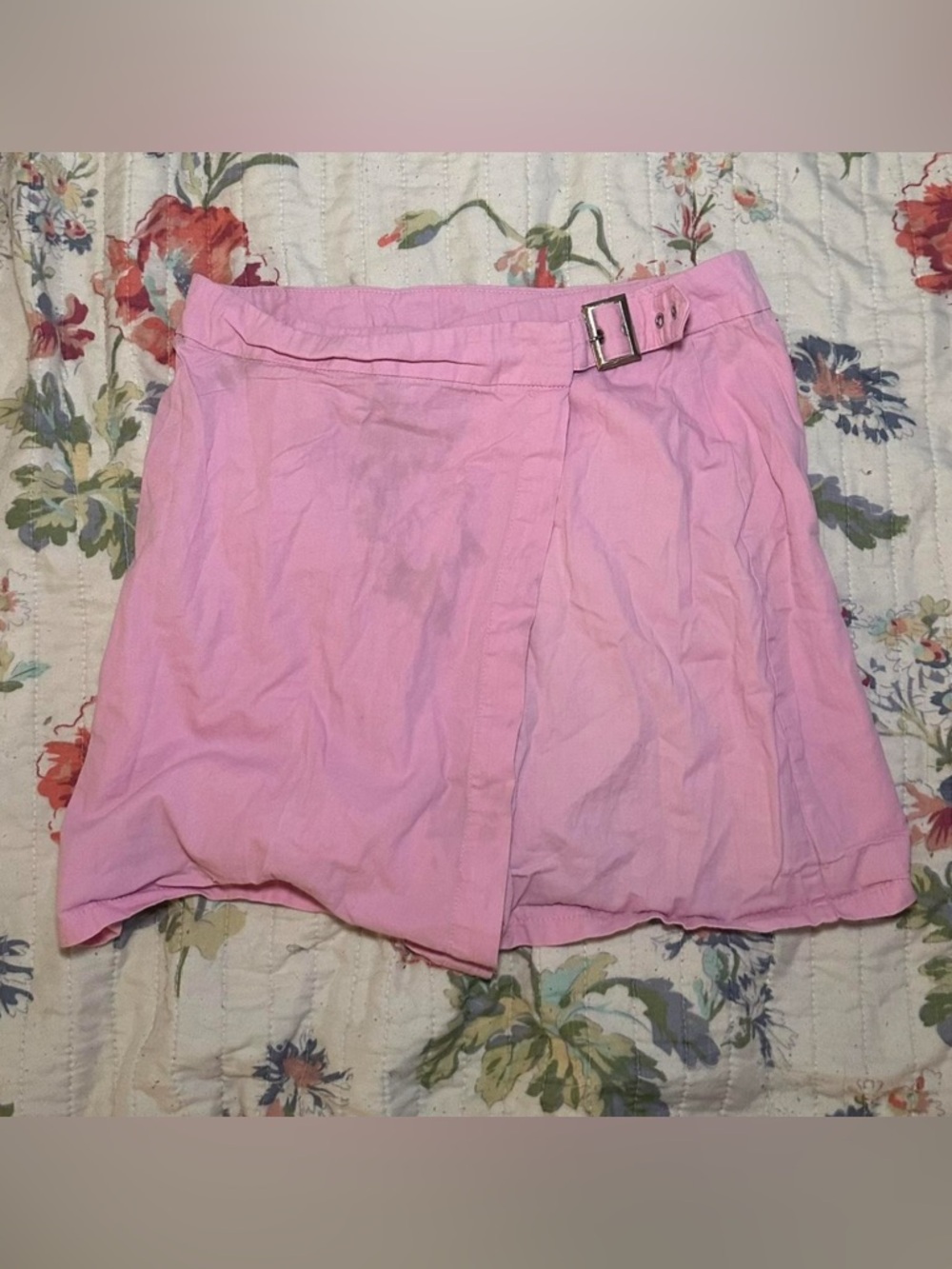 Pink Asymmetrical Mini Skirt w Buckle